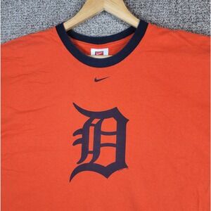 Vintage Nike Center Swoosh Detroit Tigers MLB T Shirt Mens XXL Orange Ringer Tee